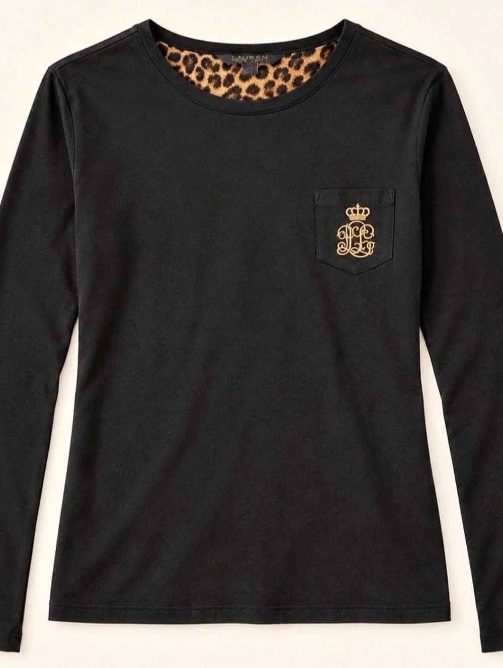 Lauren Ralph Lauren Black Crest Lounge Top | M